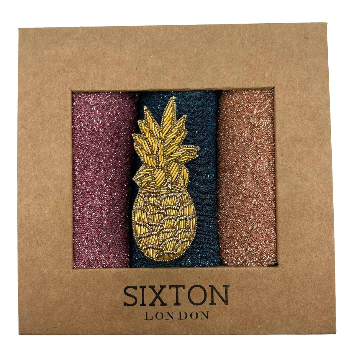 Rio trio Roxy sock box with embroidered pin
