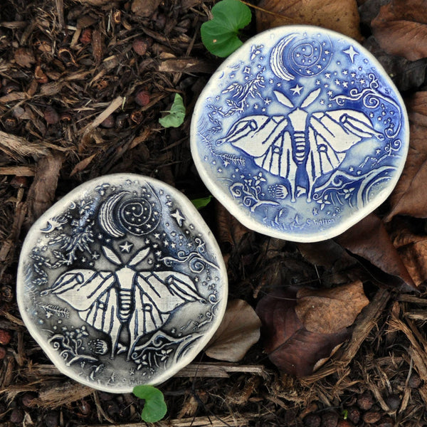 Clay Fossils - Handmade Pottery, Blue Luna Moth, spoon rest, soap dish, USA