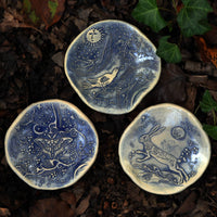 Clay Fossils - Handmade Pottery, Blue Rabbit Moon, spoon rest, soap dish