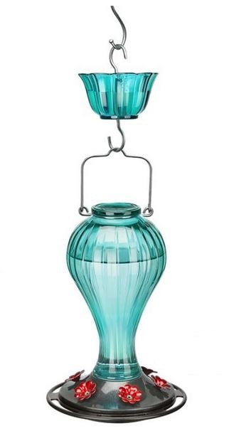 Glass Hummingbird Feeder - Turquoise