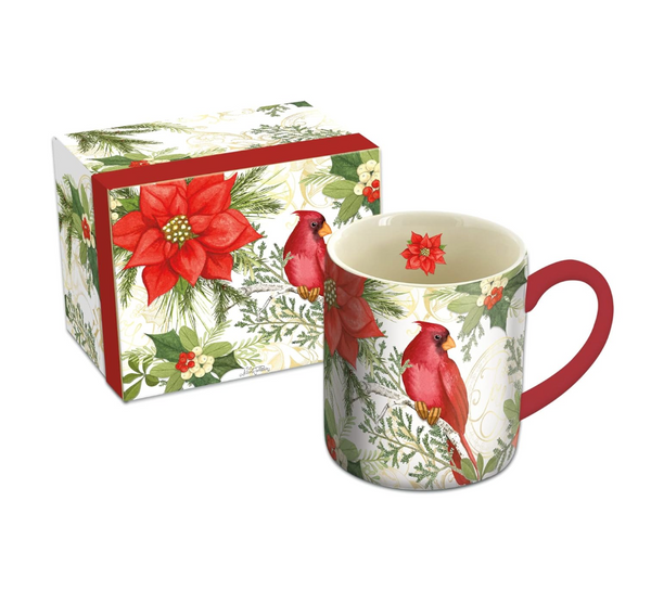 Poinsettia Cardinal Christmas Mug
