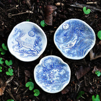 Clay Fossils - Handmade Pottery, Blue Rabbit Moon, spoon rest, soap dish