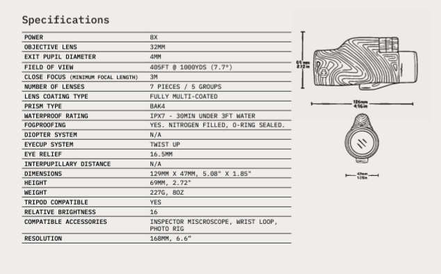 NOCS Field Tube 8x Monocular Telescope