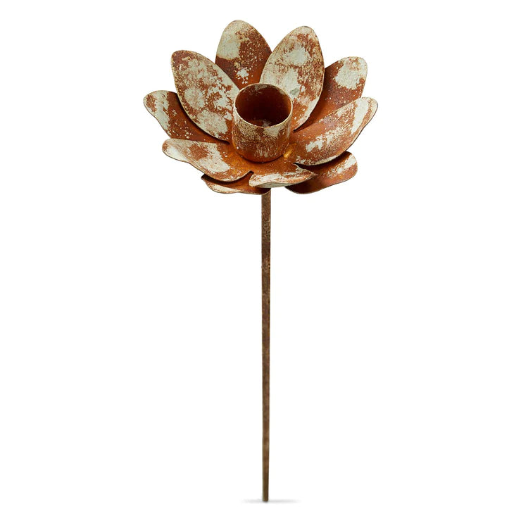 Metal Lotus Candle Stake - Patina Finish