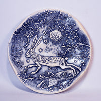 Clay Fossils - Handmade Pottery, Blue Rabbit Moon, spoon rest, soap dish