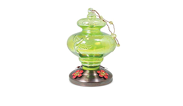 Pinebush Art Glass Embossed Hummingbird Feeder