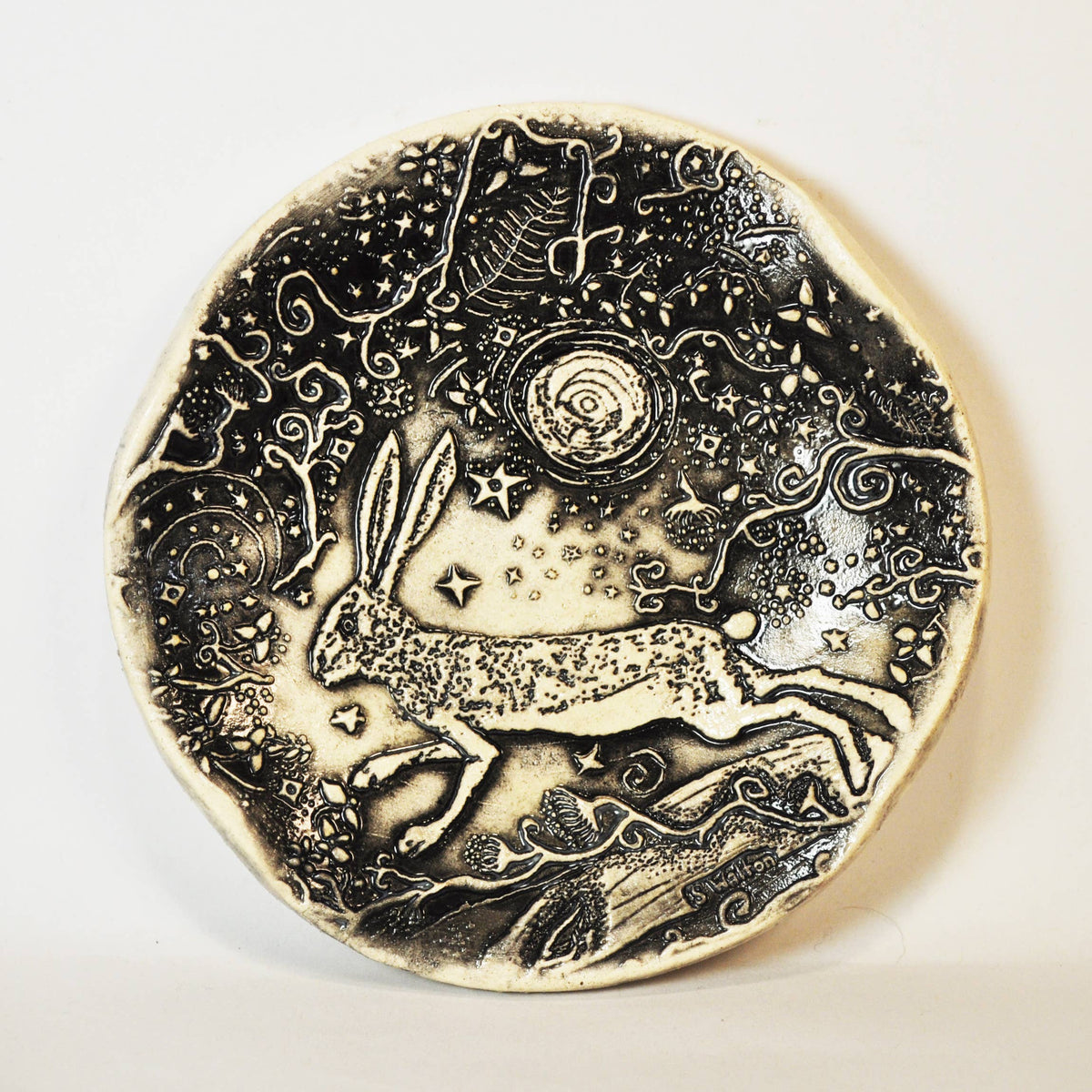 Clay Fossils - Handmade pottery, soap dish, spoon rest, black rabbit moon