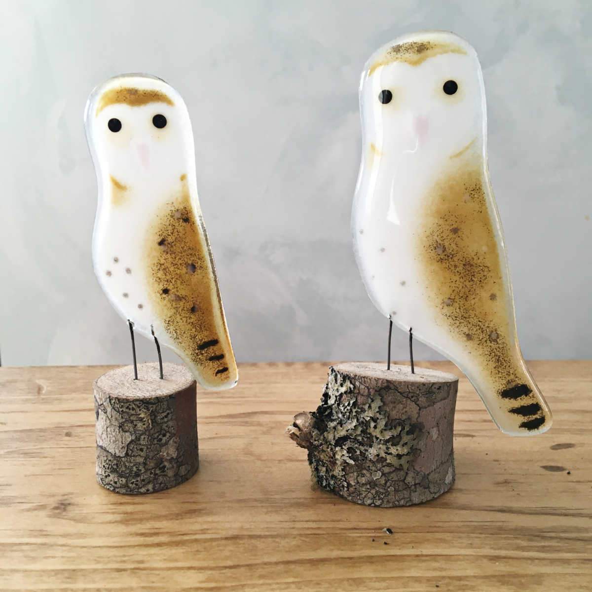 Glass Bird Ornament-Barn Owl on a Perch