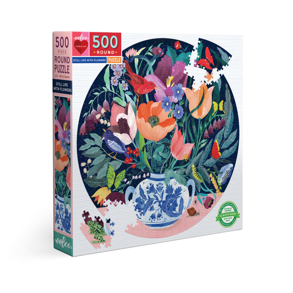 eeBoo 500 Piece Round Puzzle- Still Life With Flowers