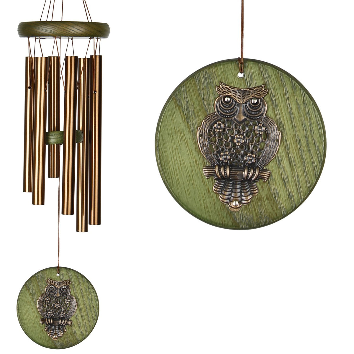 Owl Wind Chimes in Green Small