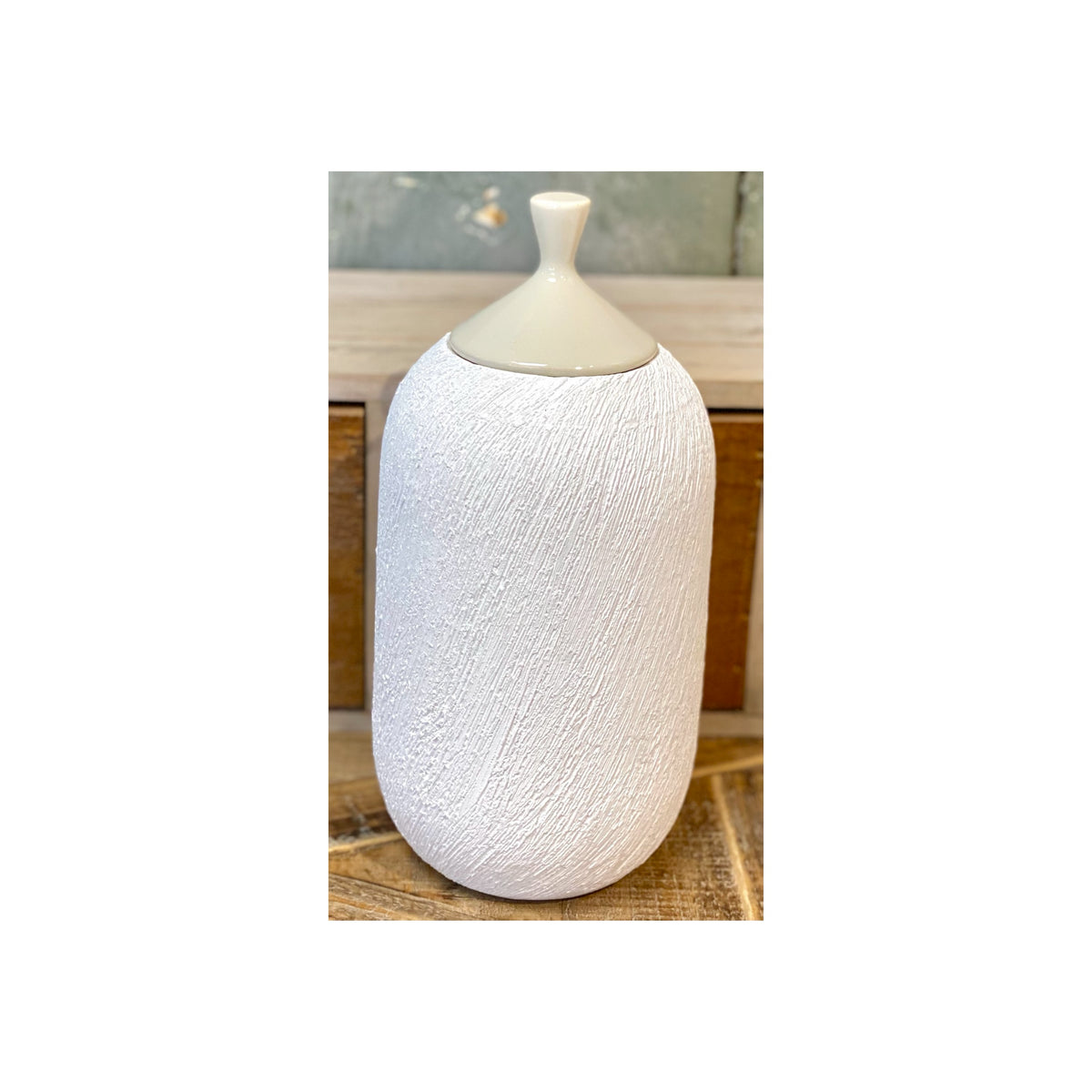 White & Taupe Textured Canister