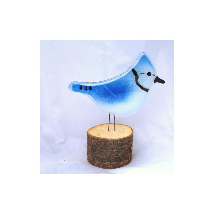 Glass Bird Ornament-Blue Jay on a Perch