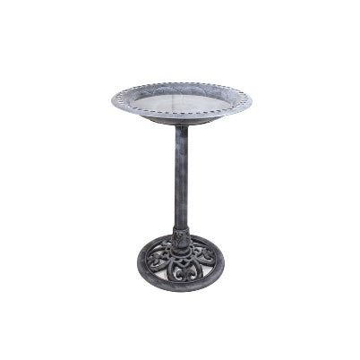 Pinebush Polyresin Birdbath in Antique Silver
