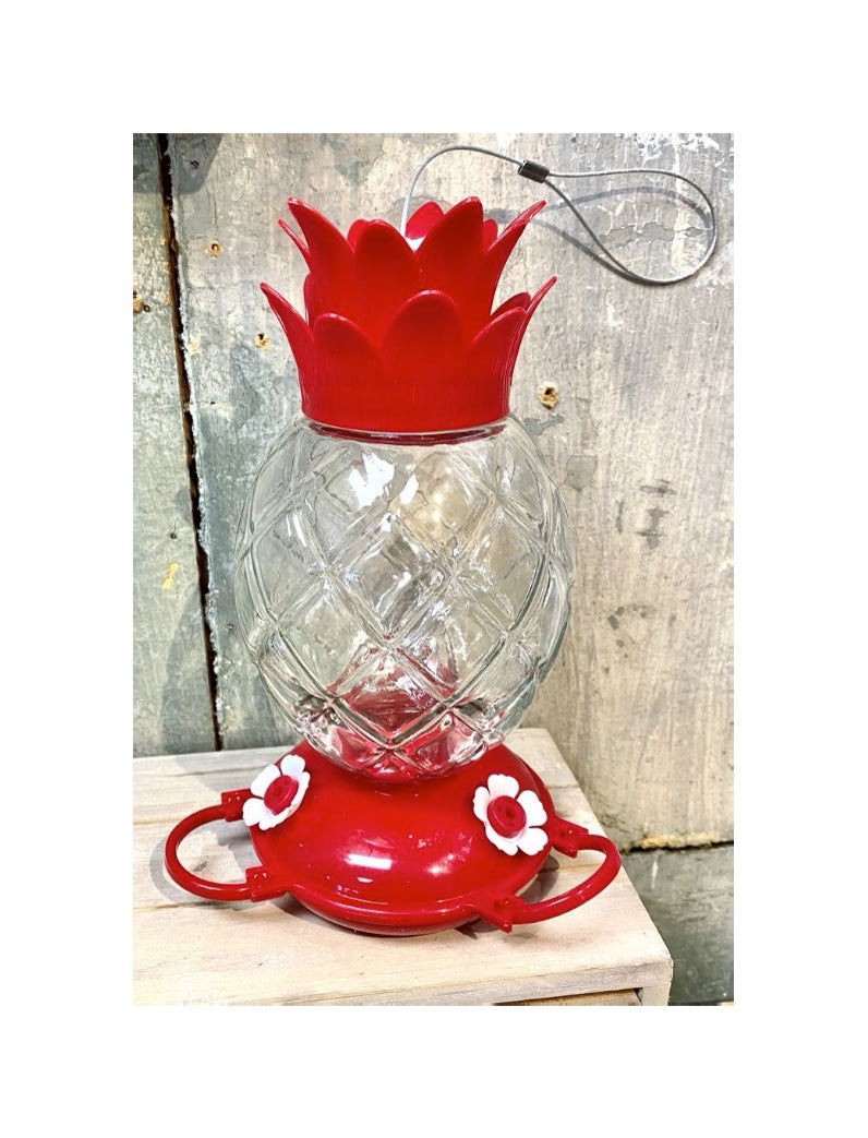 Pinebush Pineapple Shape Glass Hummingbird Feeder