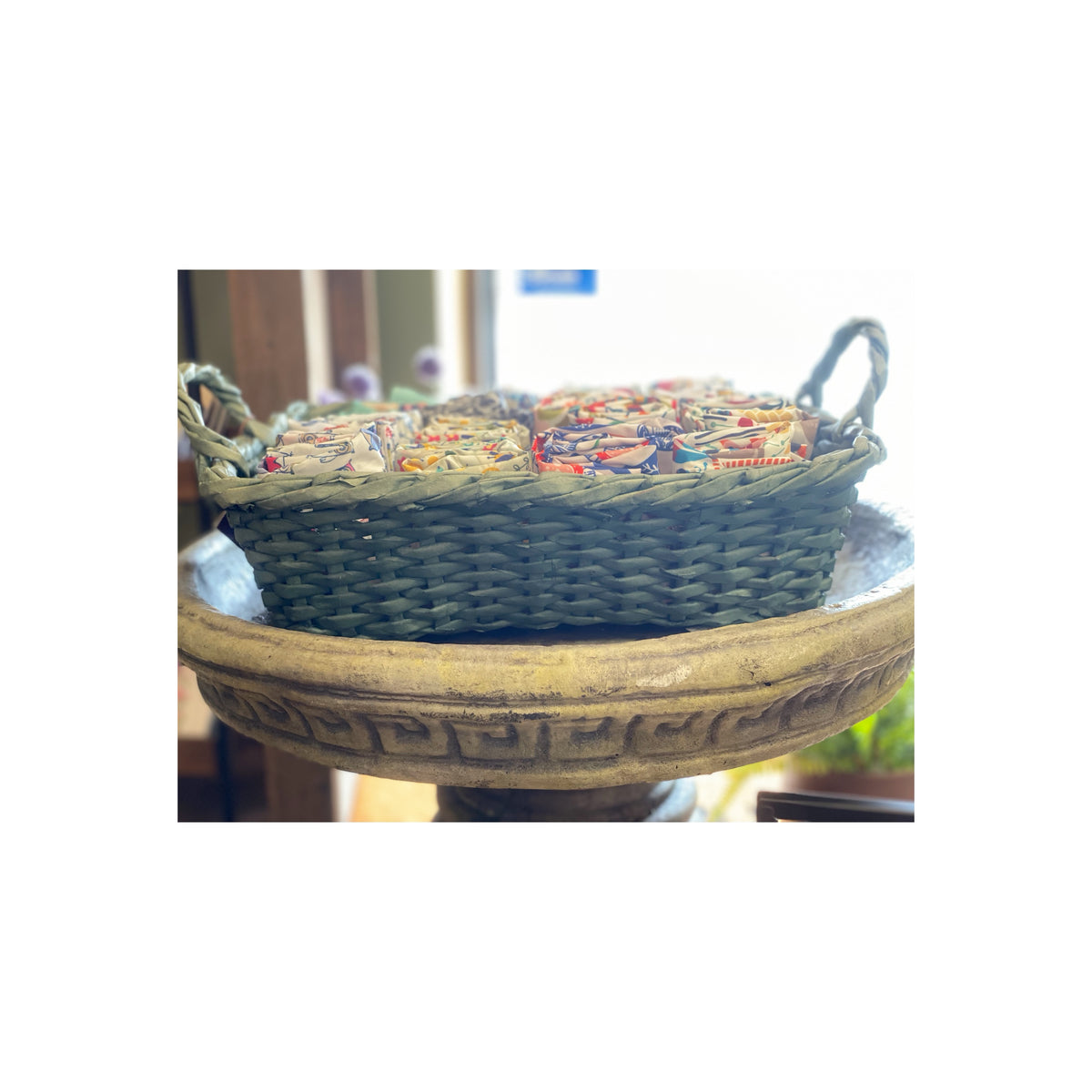 Turquoise Woven Rectangular Basket