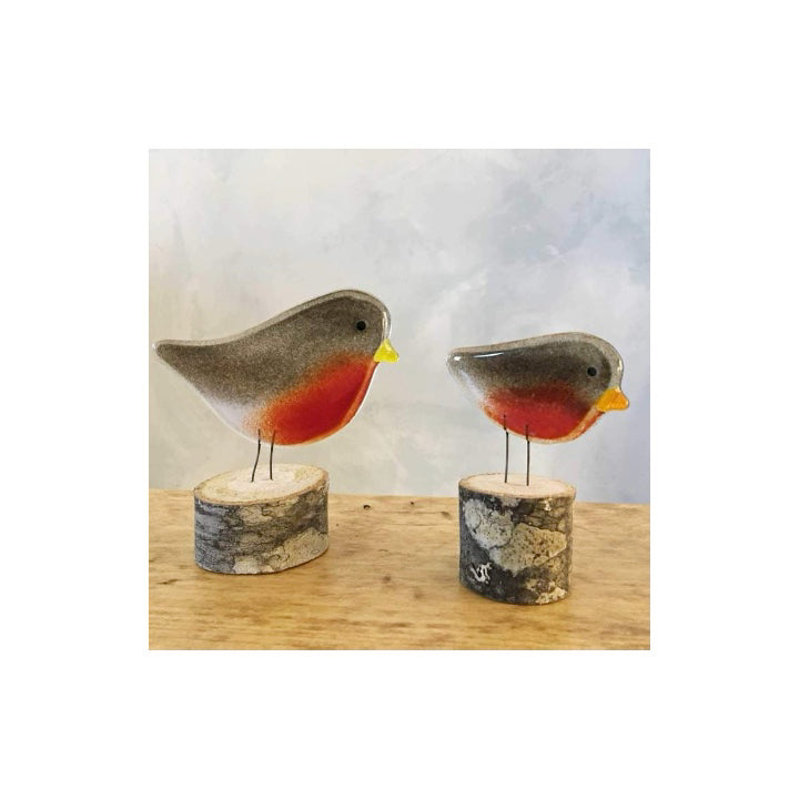 Glass Bird Ornament- American Robin on a Perch