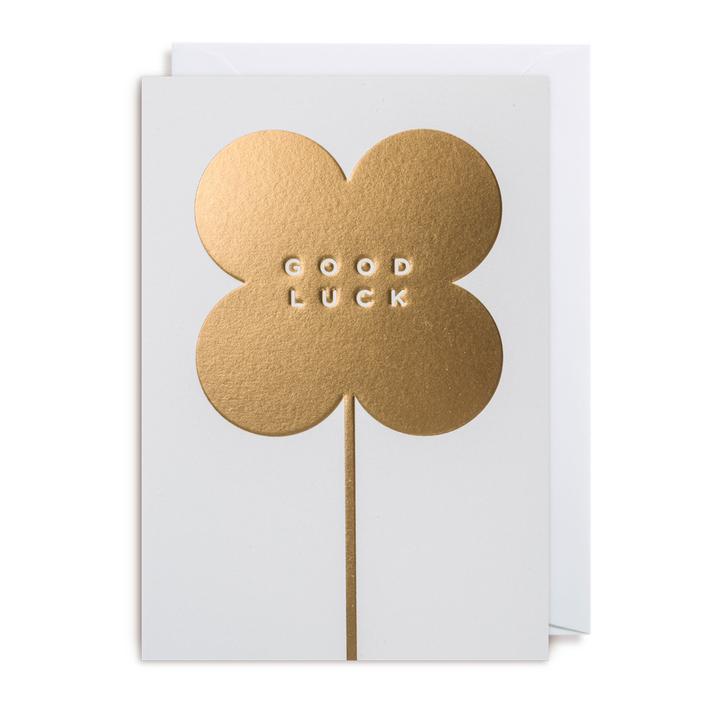 Good Luck Card- Gold Four Leaf Clover – Featherfields