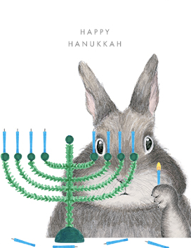 Happy Hanukkah Card- Bunny With a Menorah