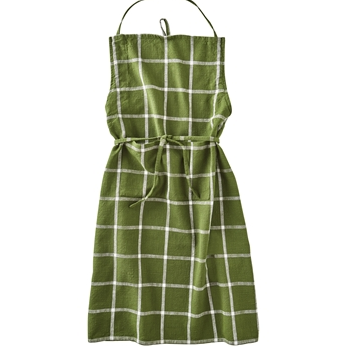 Classic Checkered Linen Apron in Green