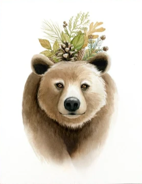 Bear with Leaves Print