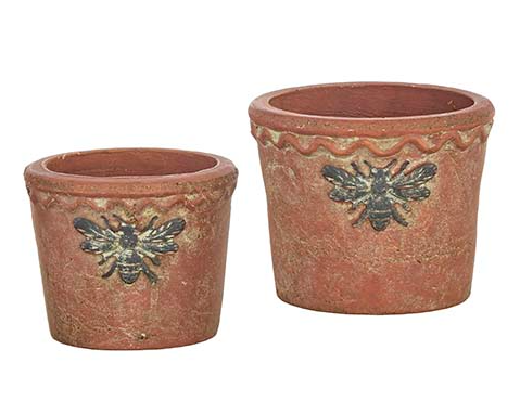 5" Terracotta Pot with Embossed Metal Bee
