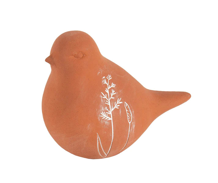Terracotta Bird with Embossed Florals