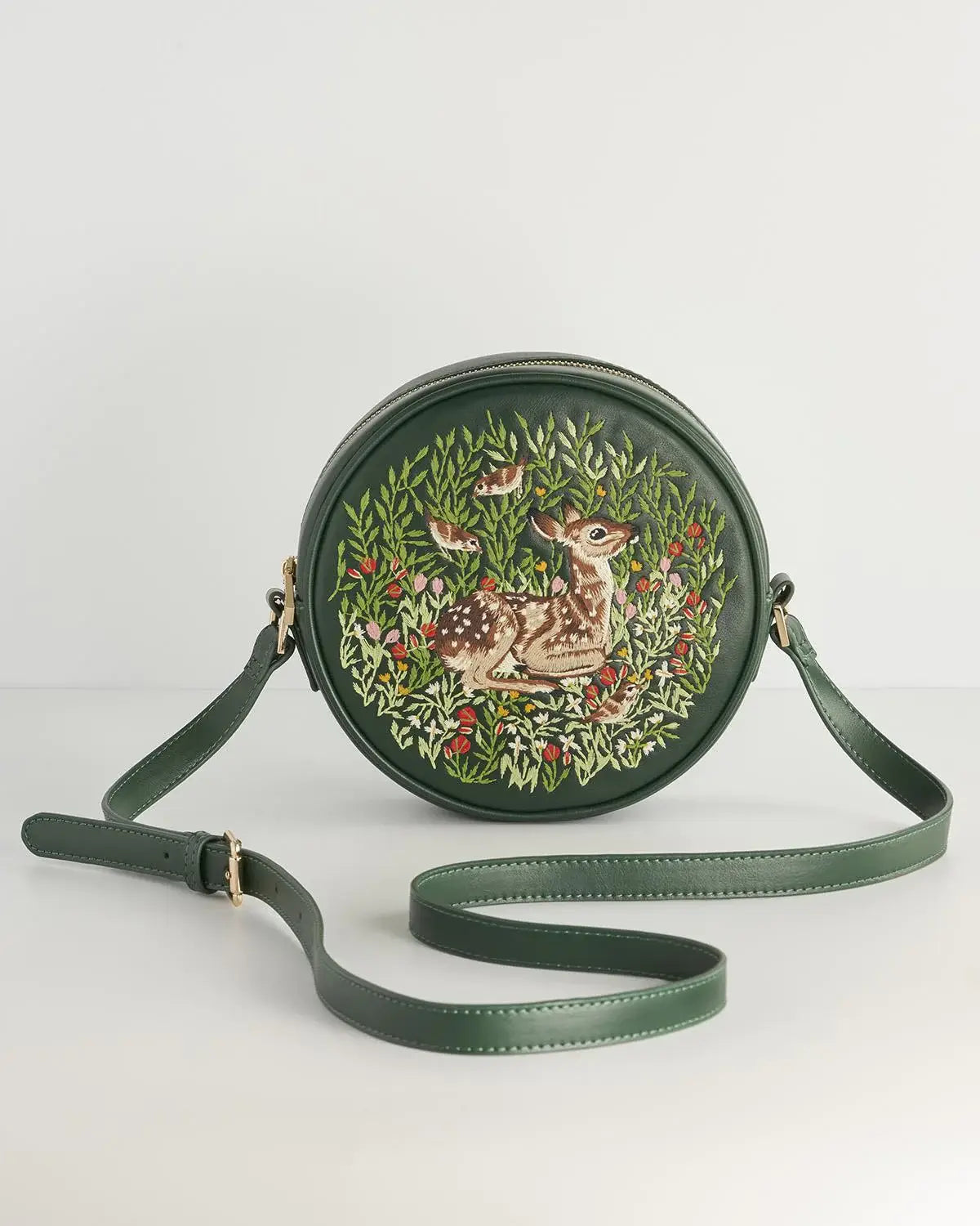 Fable England - Chloe Fawn Embroidered Circle Bag Green