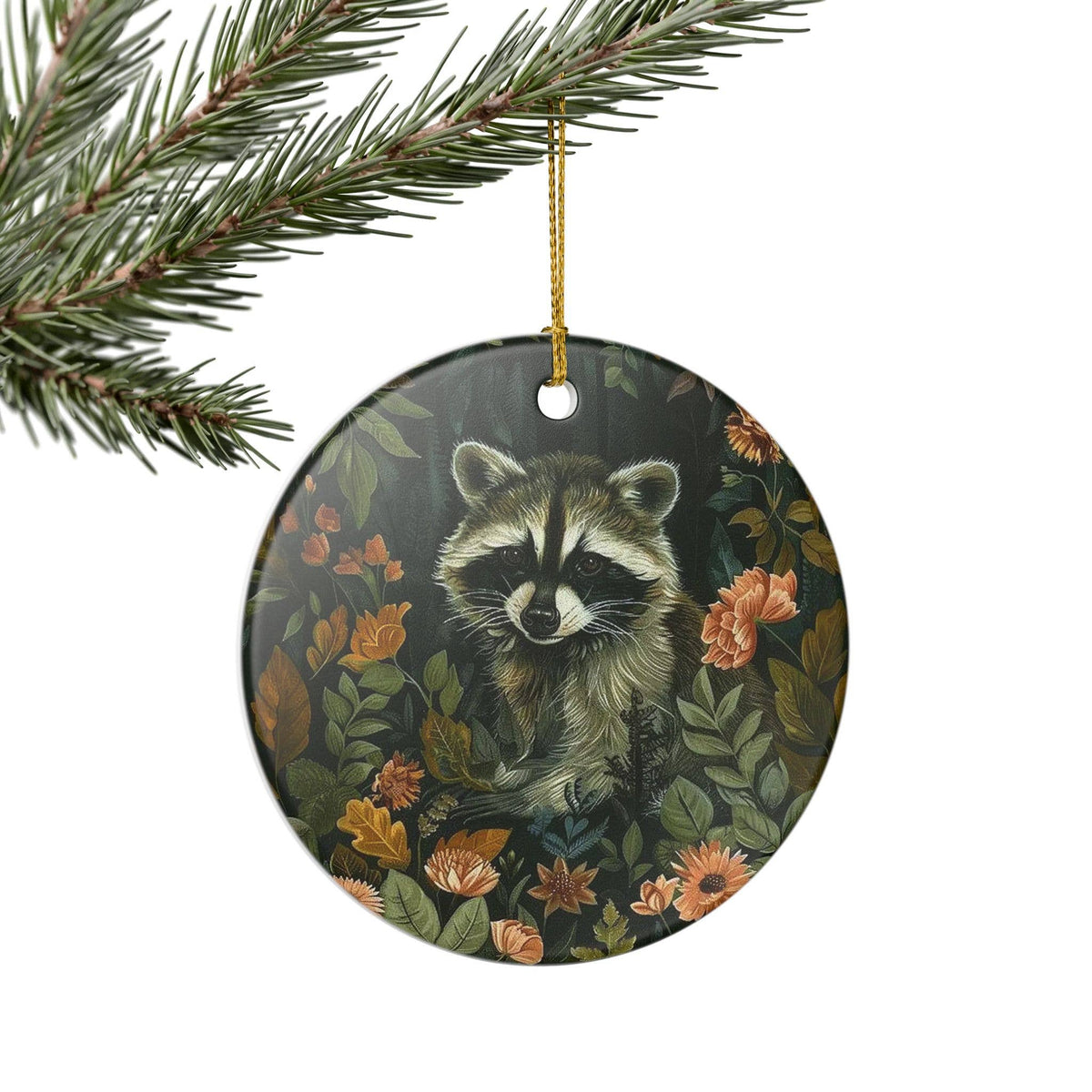 Raccoon Ceramic Christmas Ornament