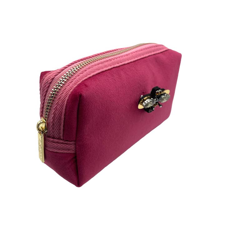 Bright Pink Make-up Bag and Bumblebee Pin