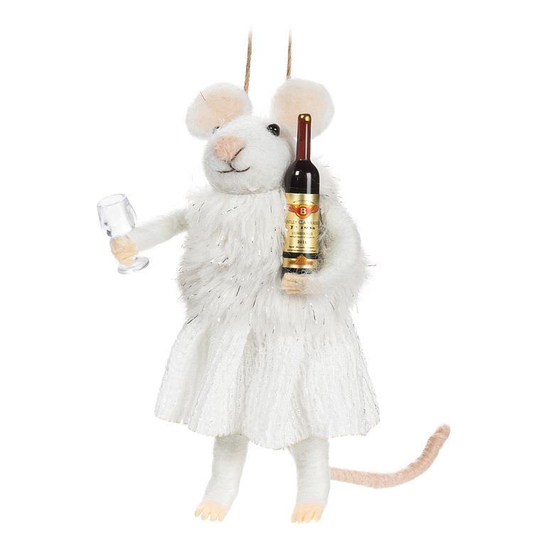Winter Mouse with Wine and Glass Ornament