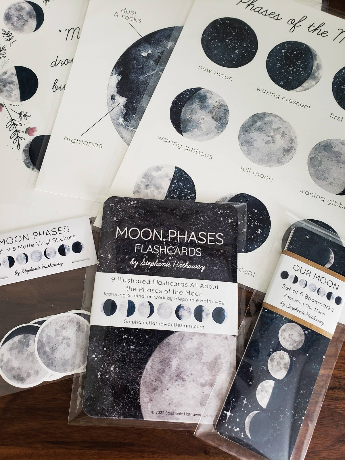 Stephanie Hathaway Designs - Moon Bookmarks Pack, Set of 6 Bookmarks