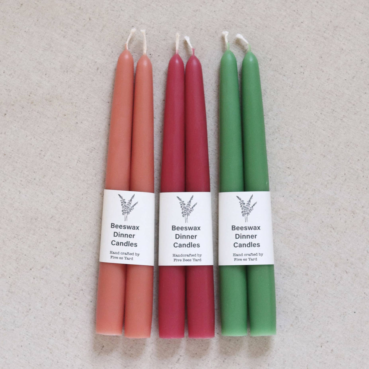 Five Bees Yard - Large Handmade Beeswax Dinner Candles | Taper | Non Dripping