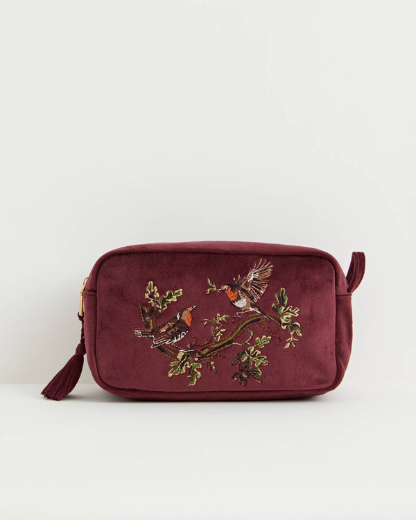 Fable England - Robin Love Embroidered Velvet Pouch