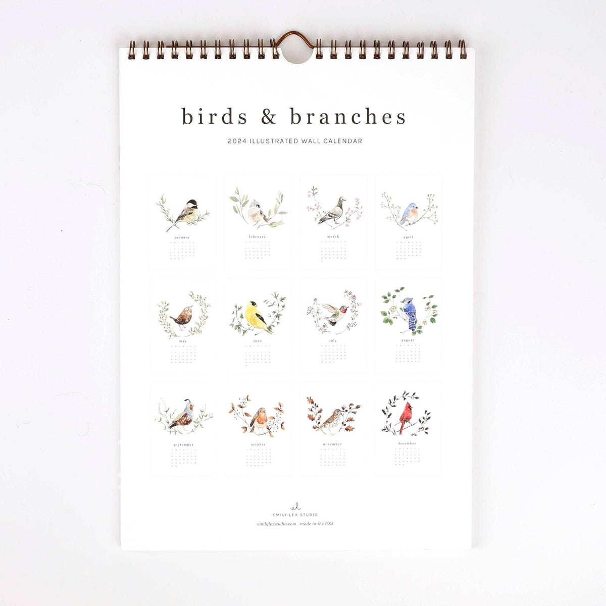 emily lex studio - 2024 birds & branches wall calendar
