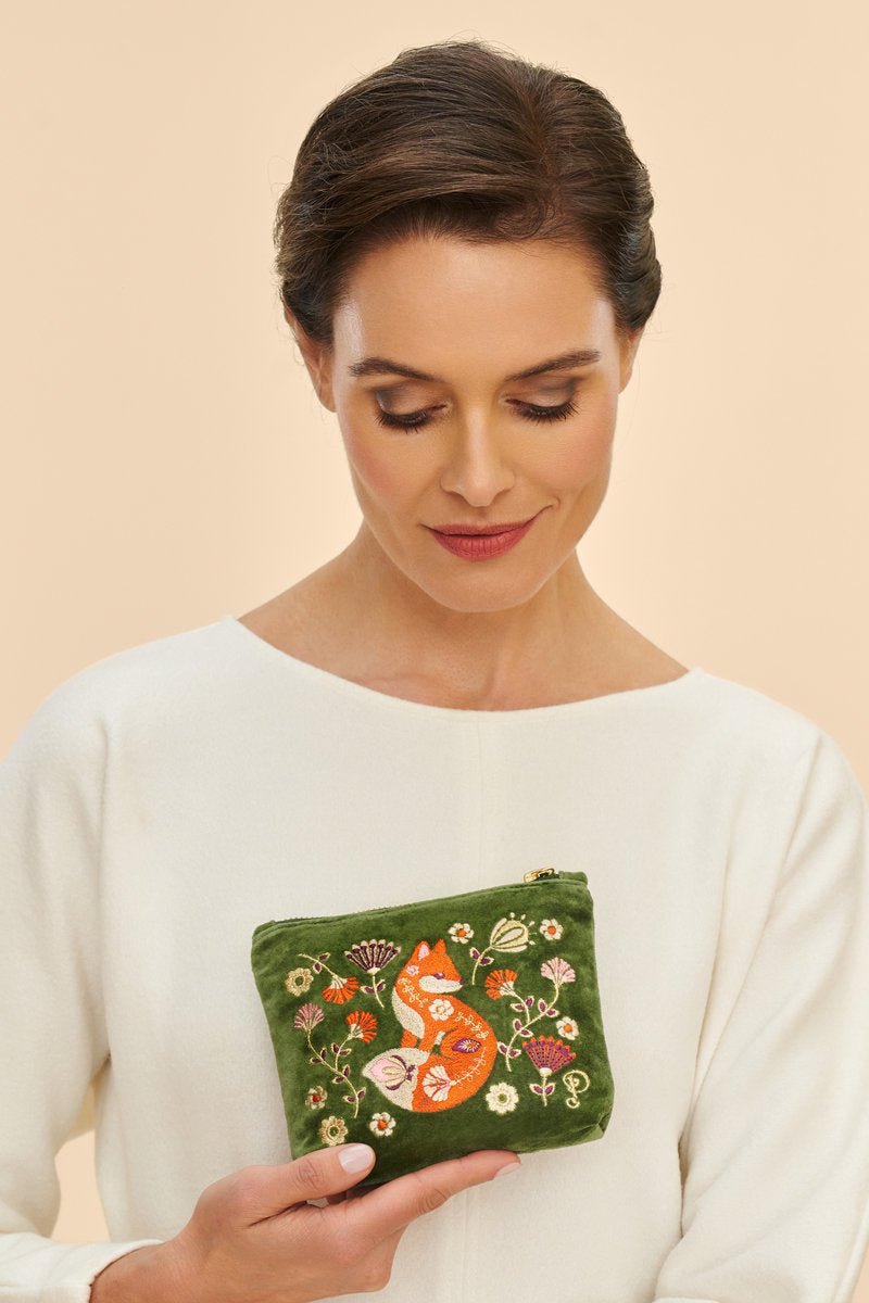 Velvet Embroidered Mini Pouch - Scandinavian Fox