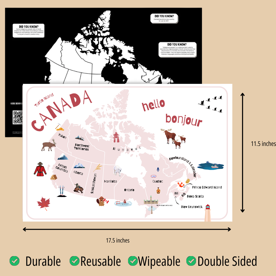 Doodle Paw Press - Map of Canada Kids Placemat – Double-Sided & Wipeable