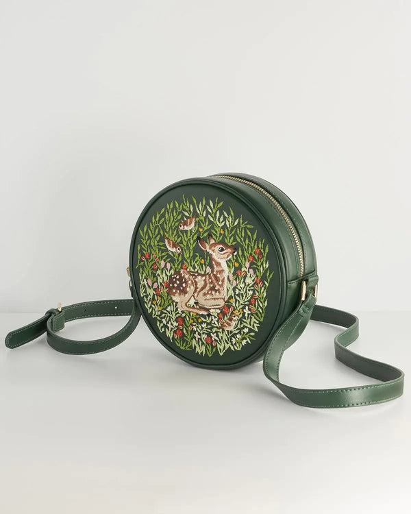 Fable England - Chloe Fawn Embroidered Circle Bag Green