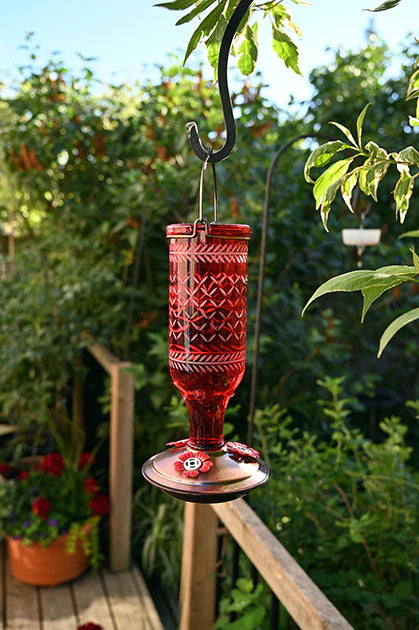 Vintage Style Red Glass Hummingbird Feeder