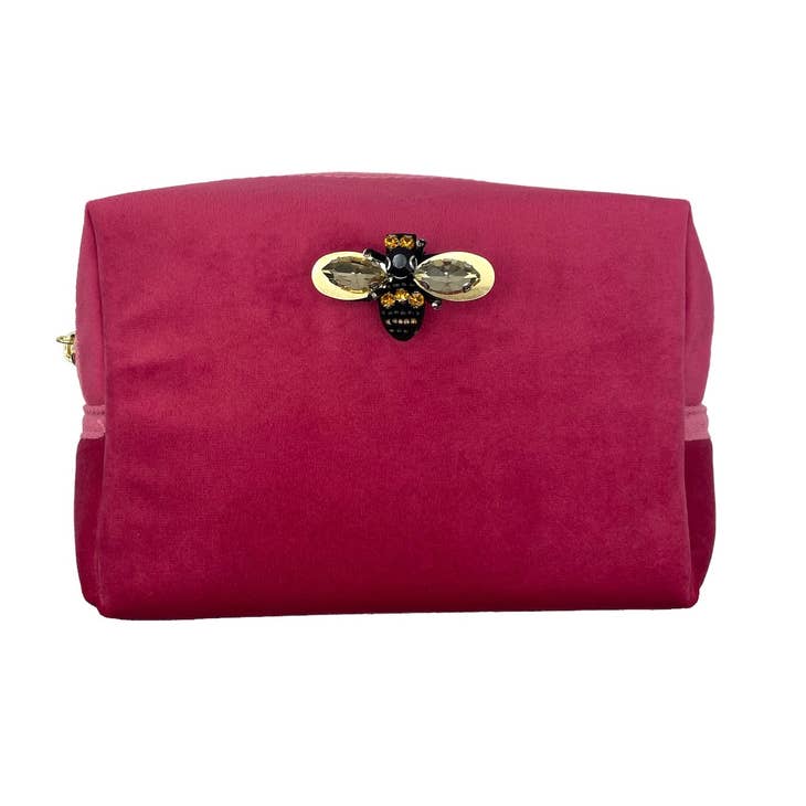 Bright Pink Make-up Bag and Bumblebee Pin
