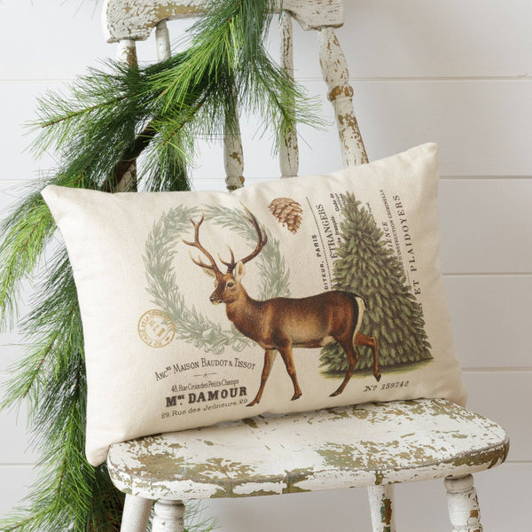 Vintage Woodland Winter Deer Pillow