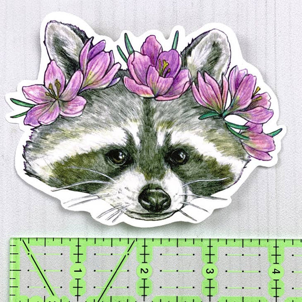 Raccoon with Floral Crown Vinyl Sticker