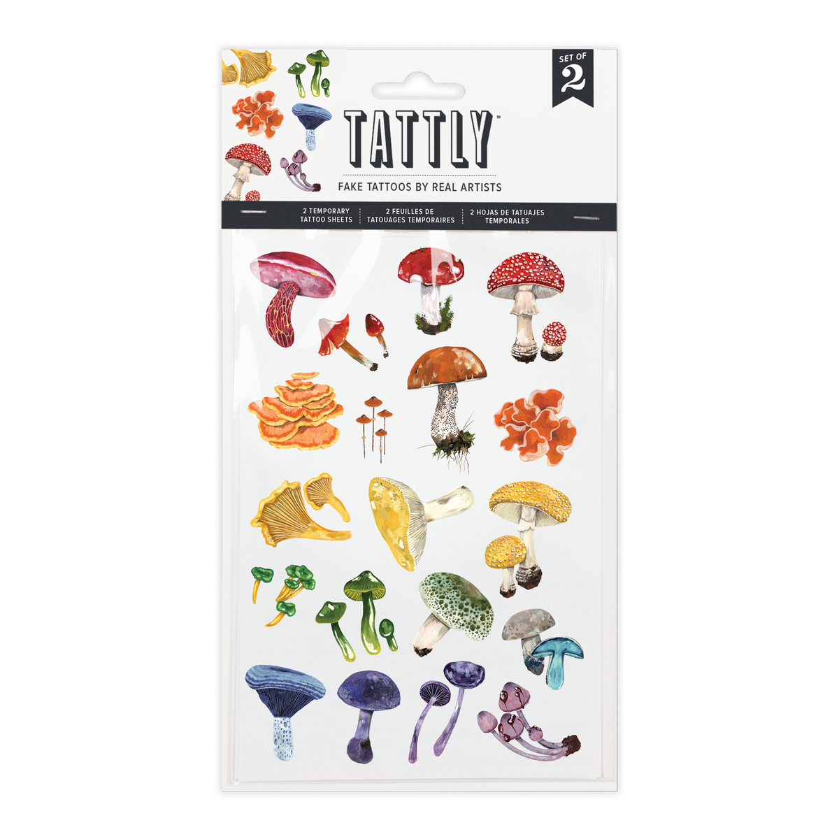 Tattly - Colorful Mushrooms Tattoo Sheets