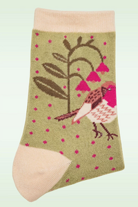 Rosy Robin Socks in Sage Green