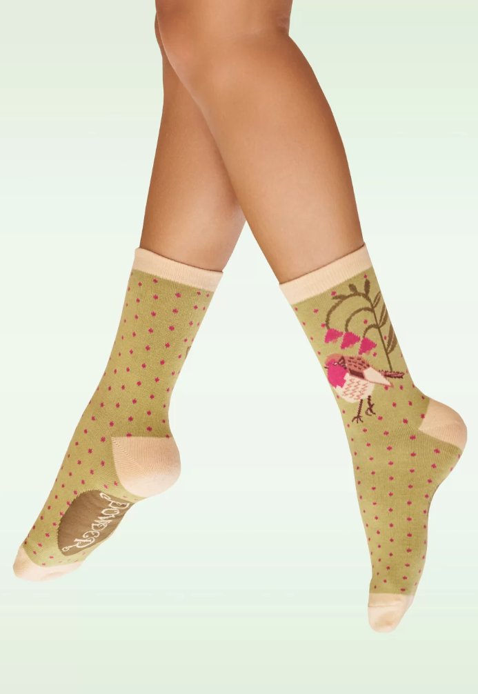 Rosy Robin Socks in Sage Green