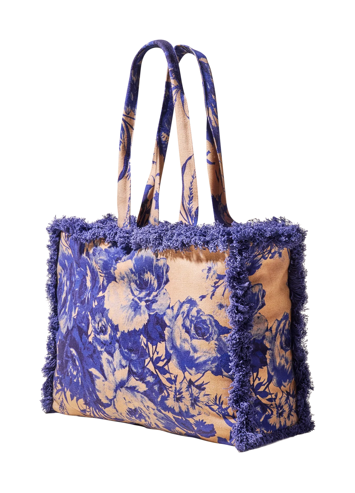 Fringed Box Tote - China Blue Blooms