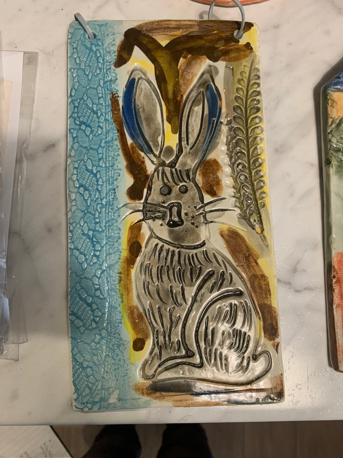 Ceramic Bunny Plaque by Marlies Gueth