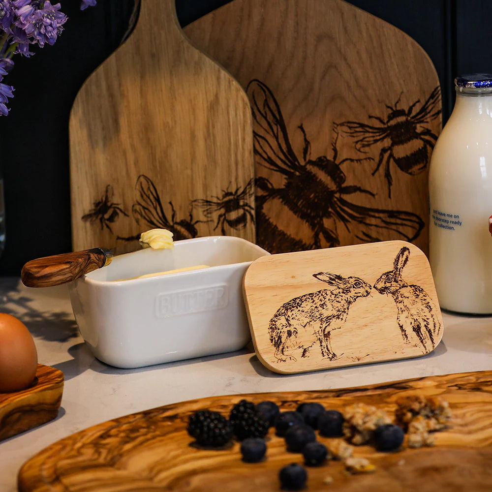 Hare Butter Dish (White)