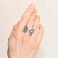 Sterling Silver Adjustable Dimensional Butterfly Wings Ring