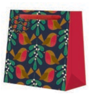 Robins and Mistletoe Gift Bag in Navy - Small