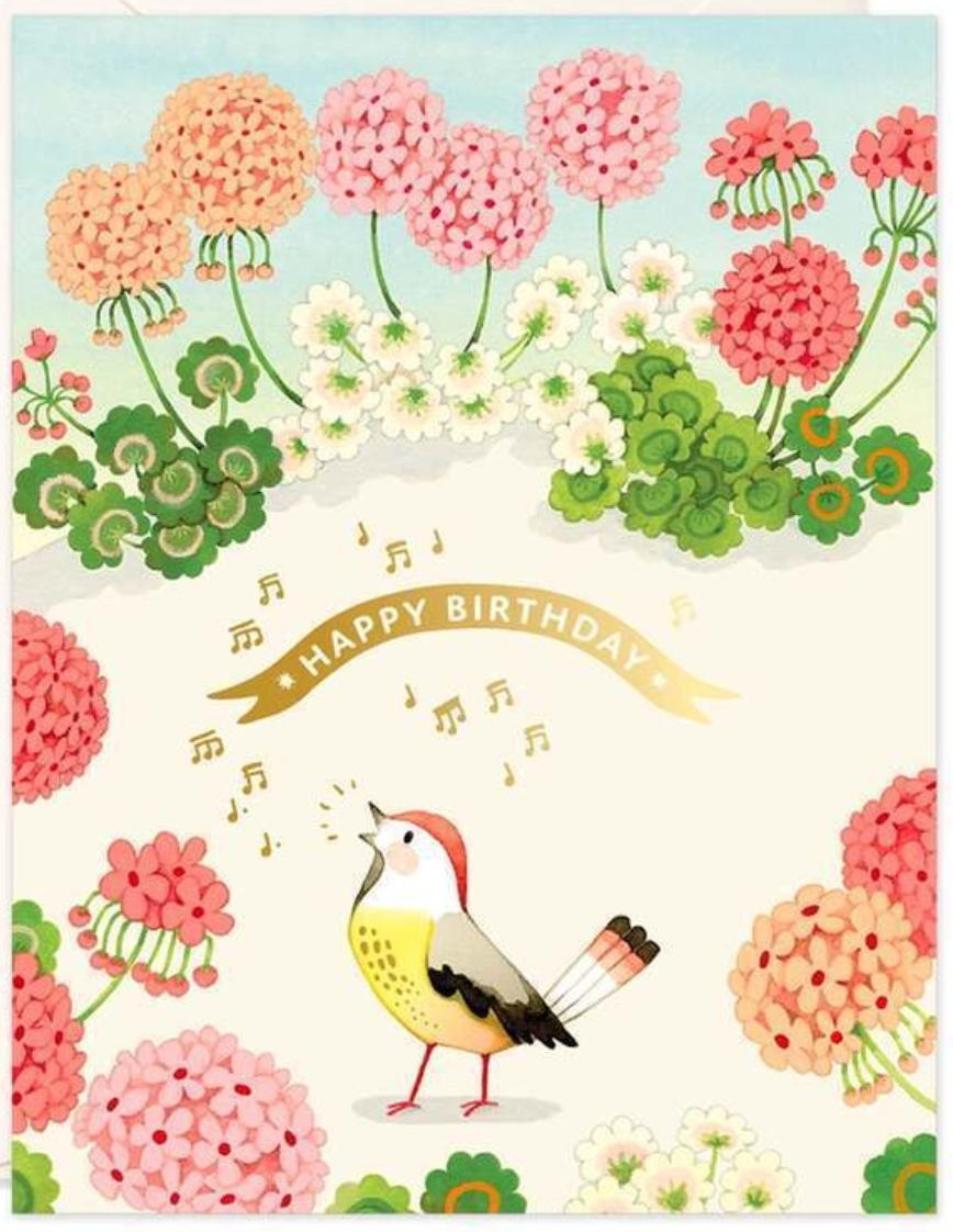 Geranium & Bird Birthday Card